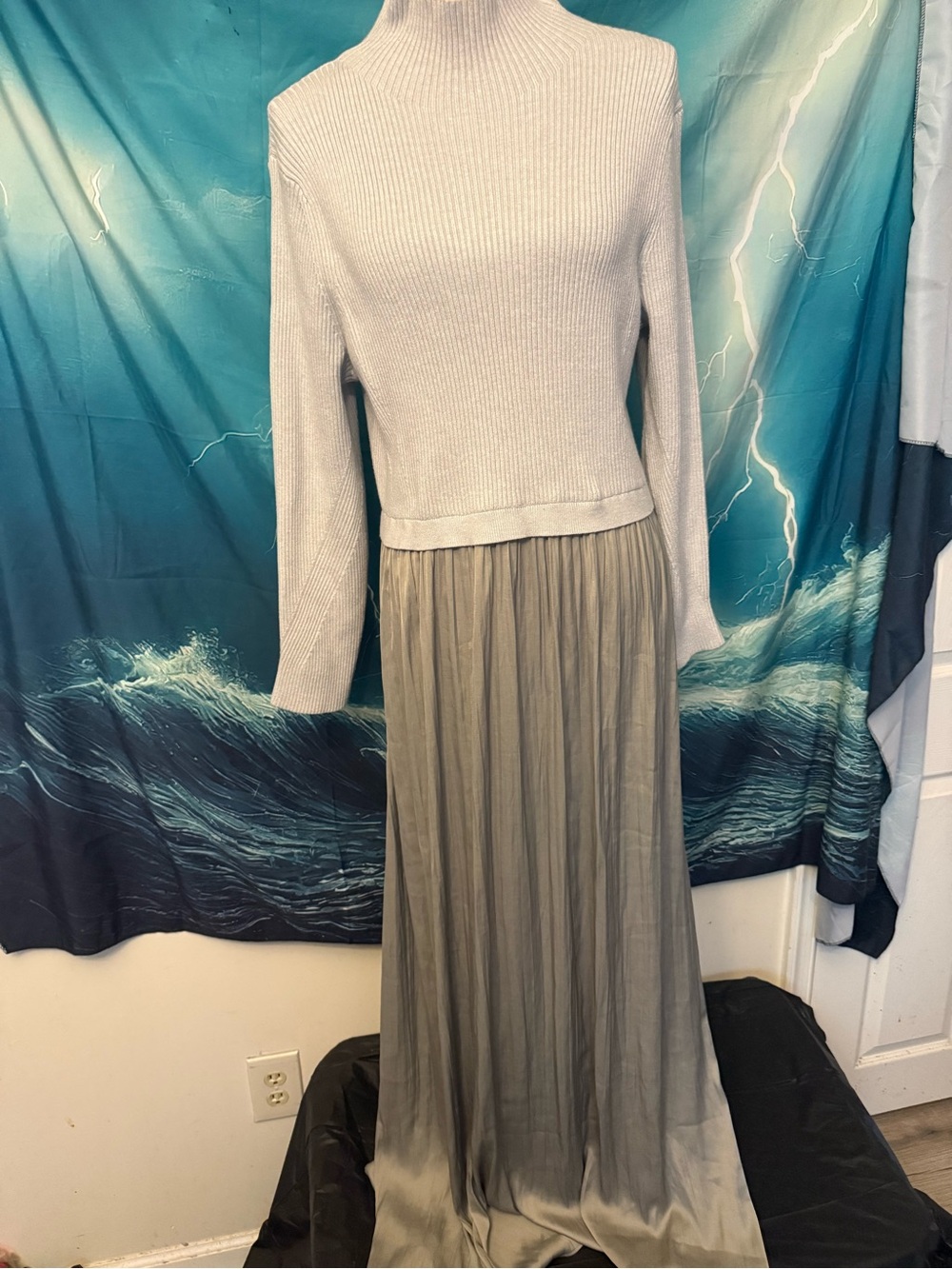 Anthropologie TwoFor Knit Mock-Neck Top with Taupe Maxi Skirt